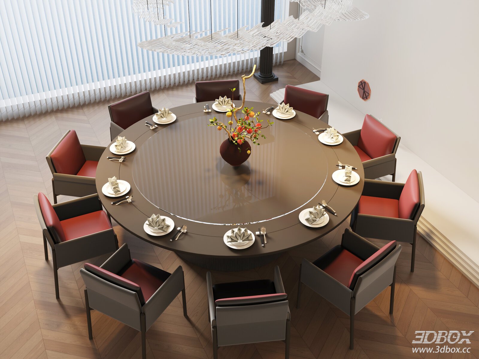 Modern Luxury Round Dining Table Set Dining Room 3D model - front view