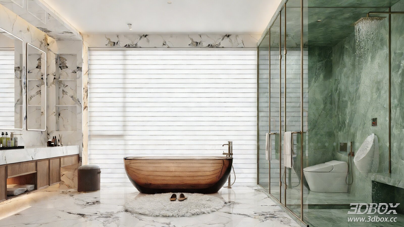 Modern Minimalist Dry Wet Separation Bathroom Interior 3D model - front view