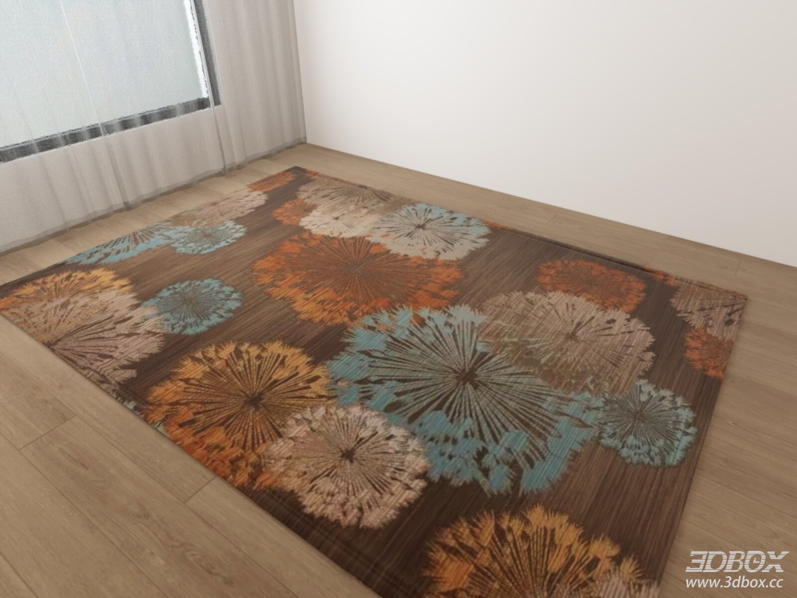 Modern Floral Pattern Colorful Area Carpet 3D model - thumbnail 1