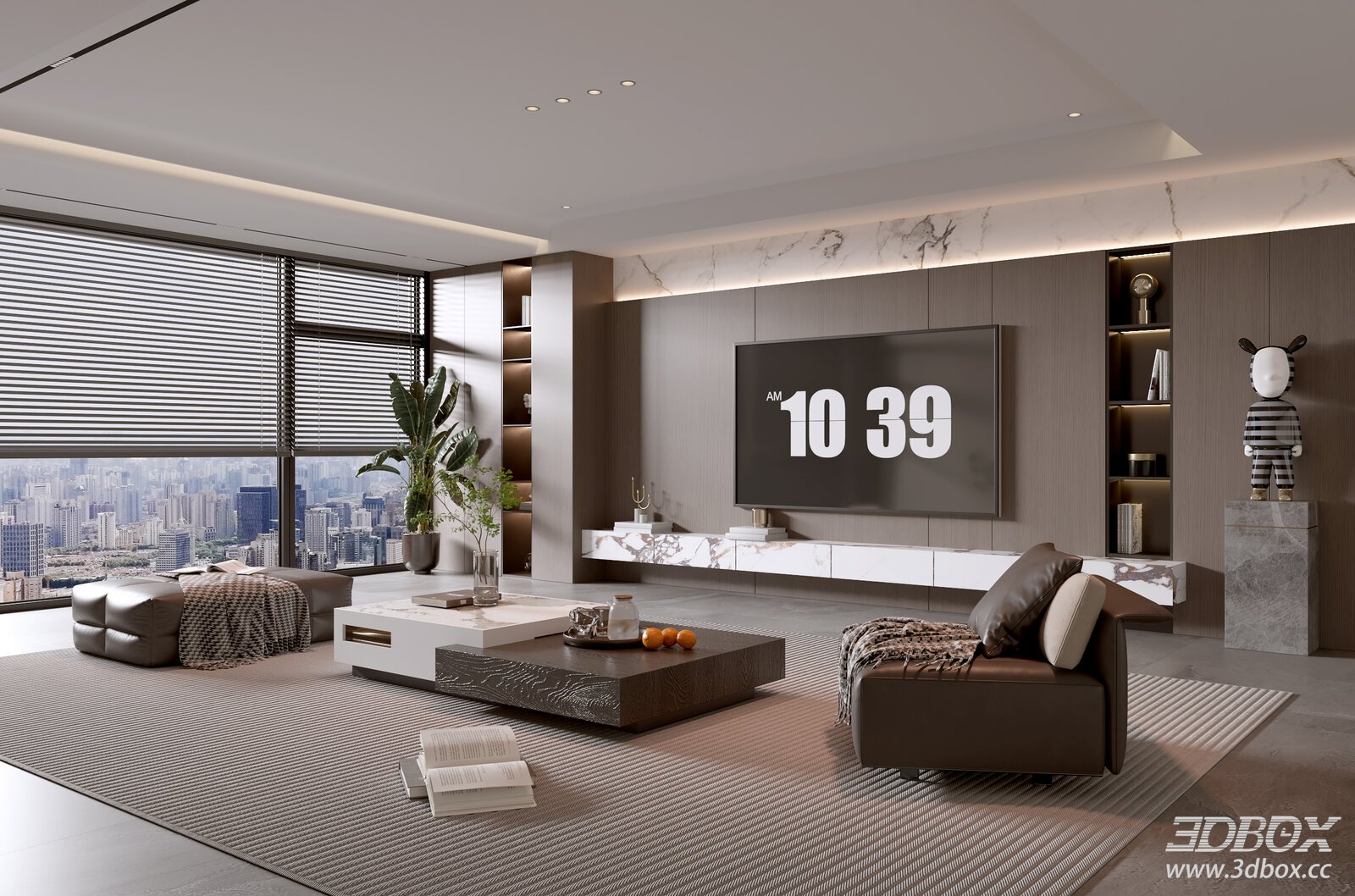 Modern Italian Style Luxury Living Room With TV Wall 3D model - front view