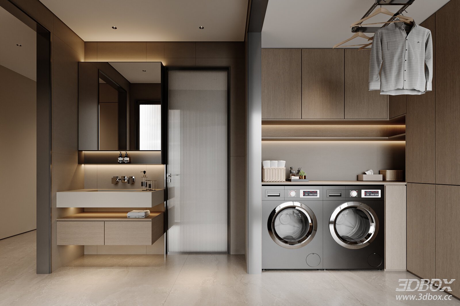 Modern Bathroom Laundry Room Interior Scene 3D model - front view