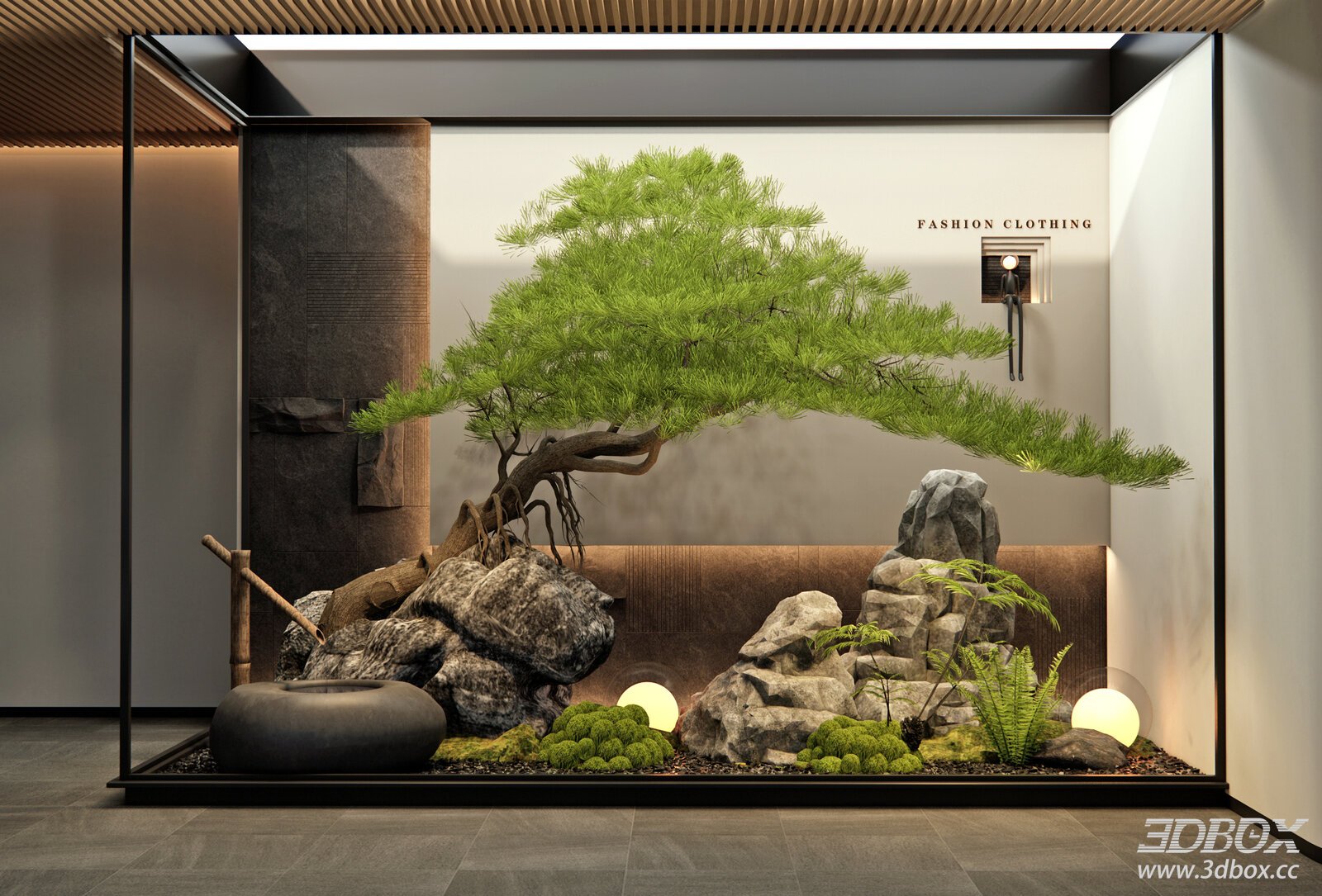 New Chinese Style Indoor Zen Landscape Scene 3D model - front view
