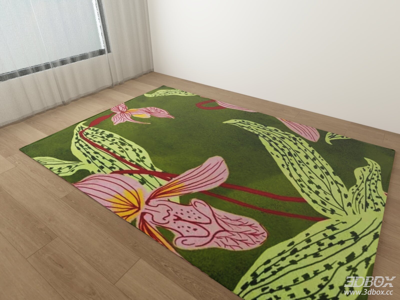 Floral Pattern Green Decorative Carpet 3D model - thumbnail 1