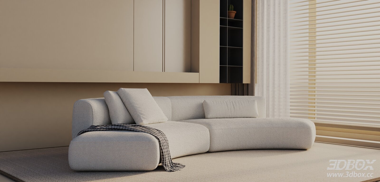 Modern Curved Fabric Sofa Set Living Room 3D model - front view