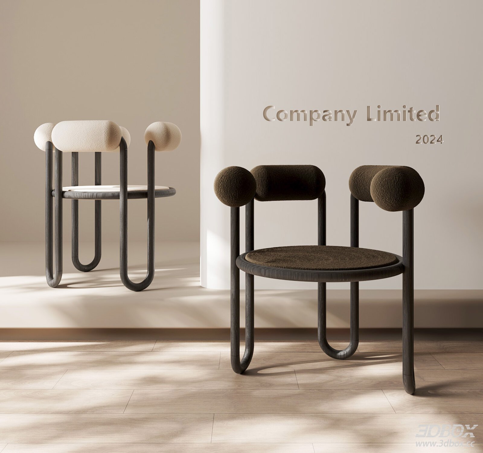 Modern Minimalist Leisure Chair with Wooden Frame Fabric Upholstery 3D model - front view