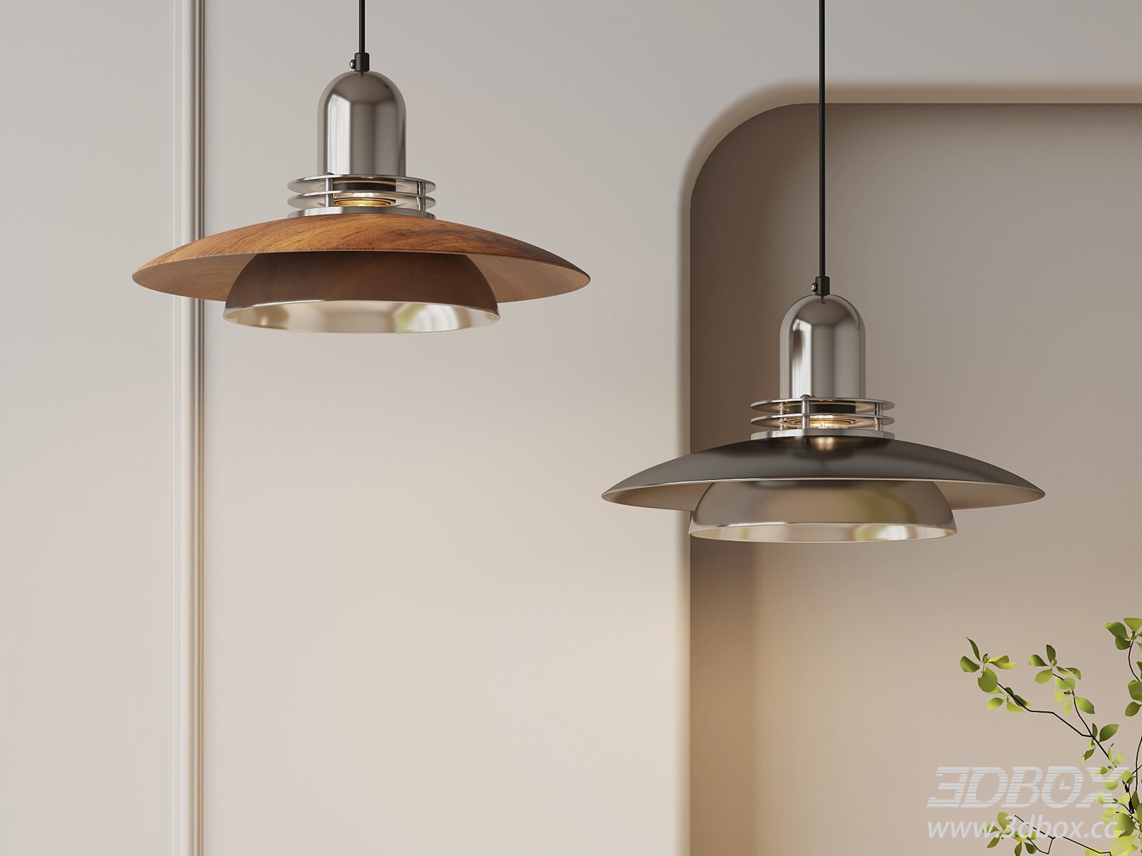 Mid Century Pendant Ceiling Lamp Set 3D model - thumbnail 1