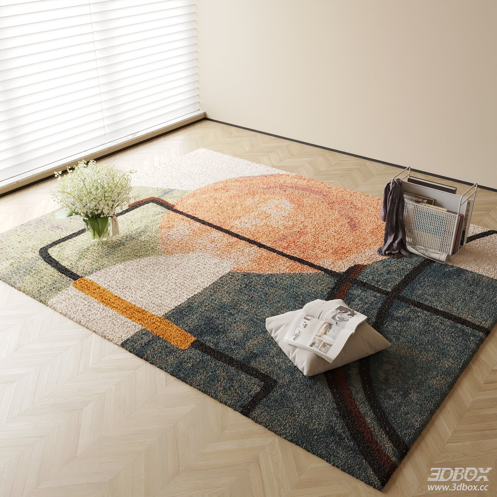 Modern Abstract Geometric Plush Area Rug 3D model - front view
