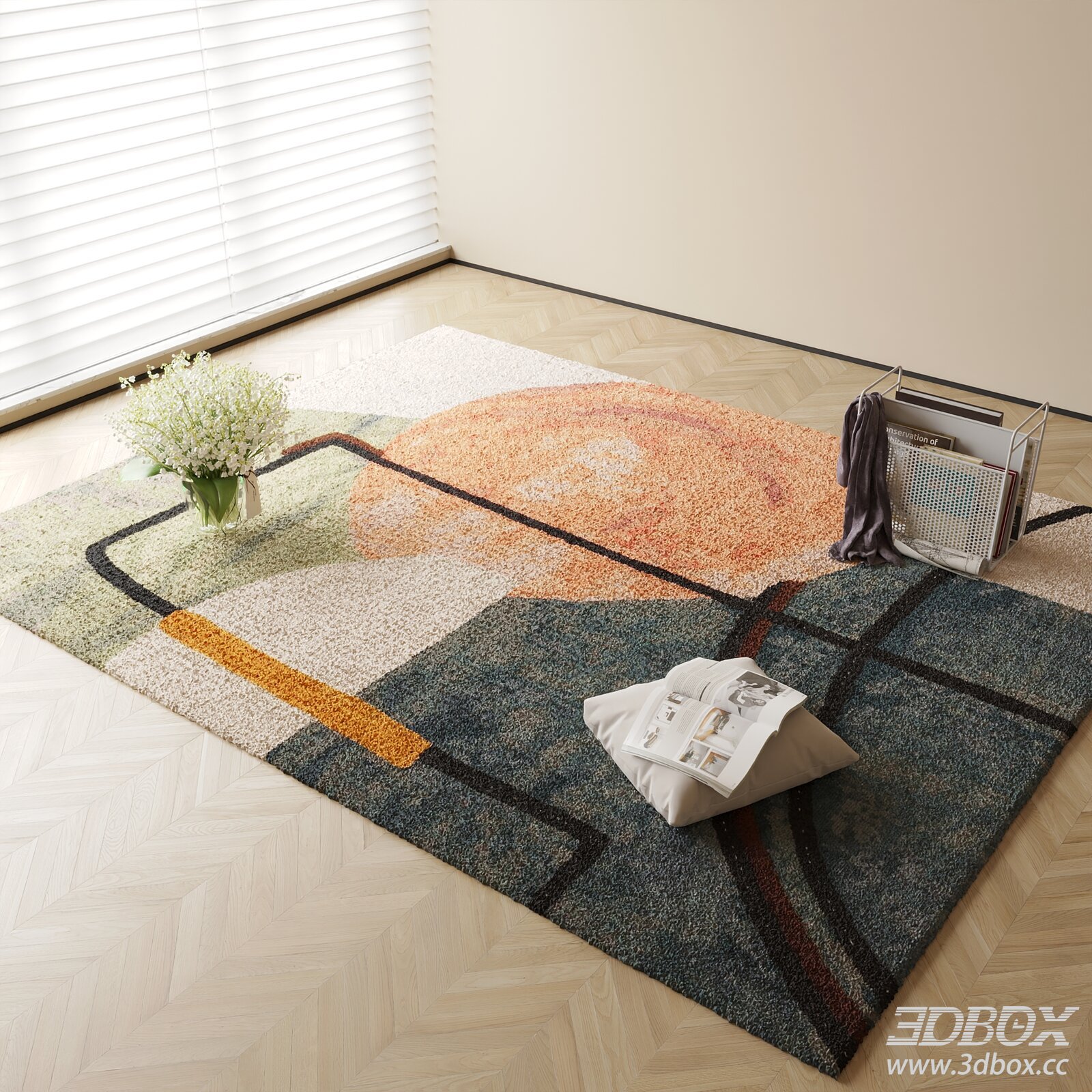 Modern Abstract Geometric Plush Area Rug 3D model - thumbnail 1