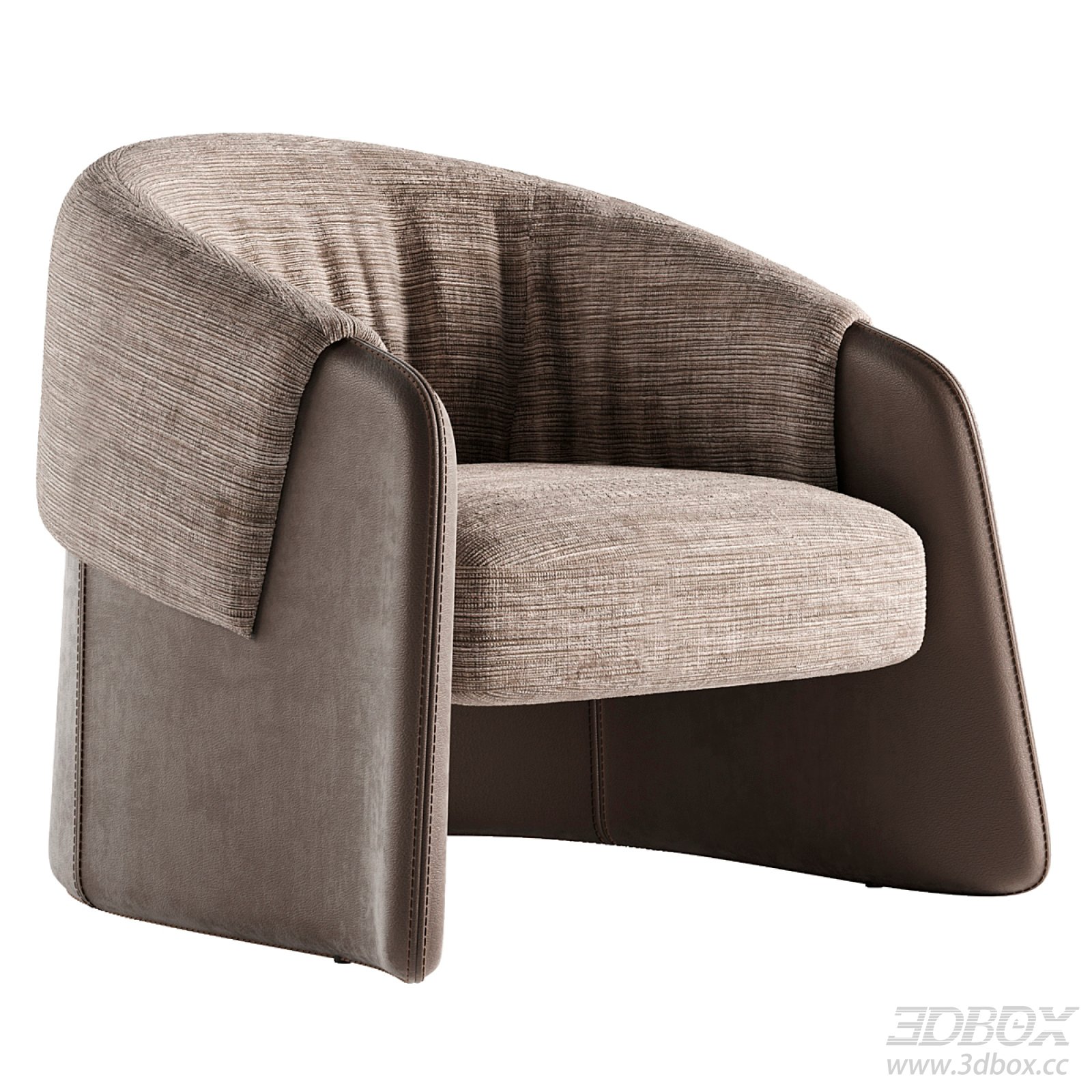 Modern Fabric Leather Upholstered Armchair 3D model - thumbnail 1