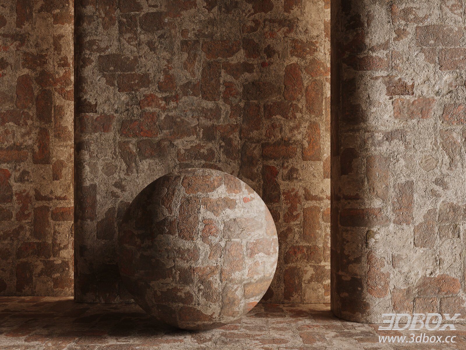 Aged Old Brick Paving Stone Wall Texture 3D model - thumbnail 1