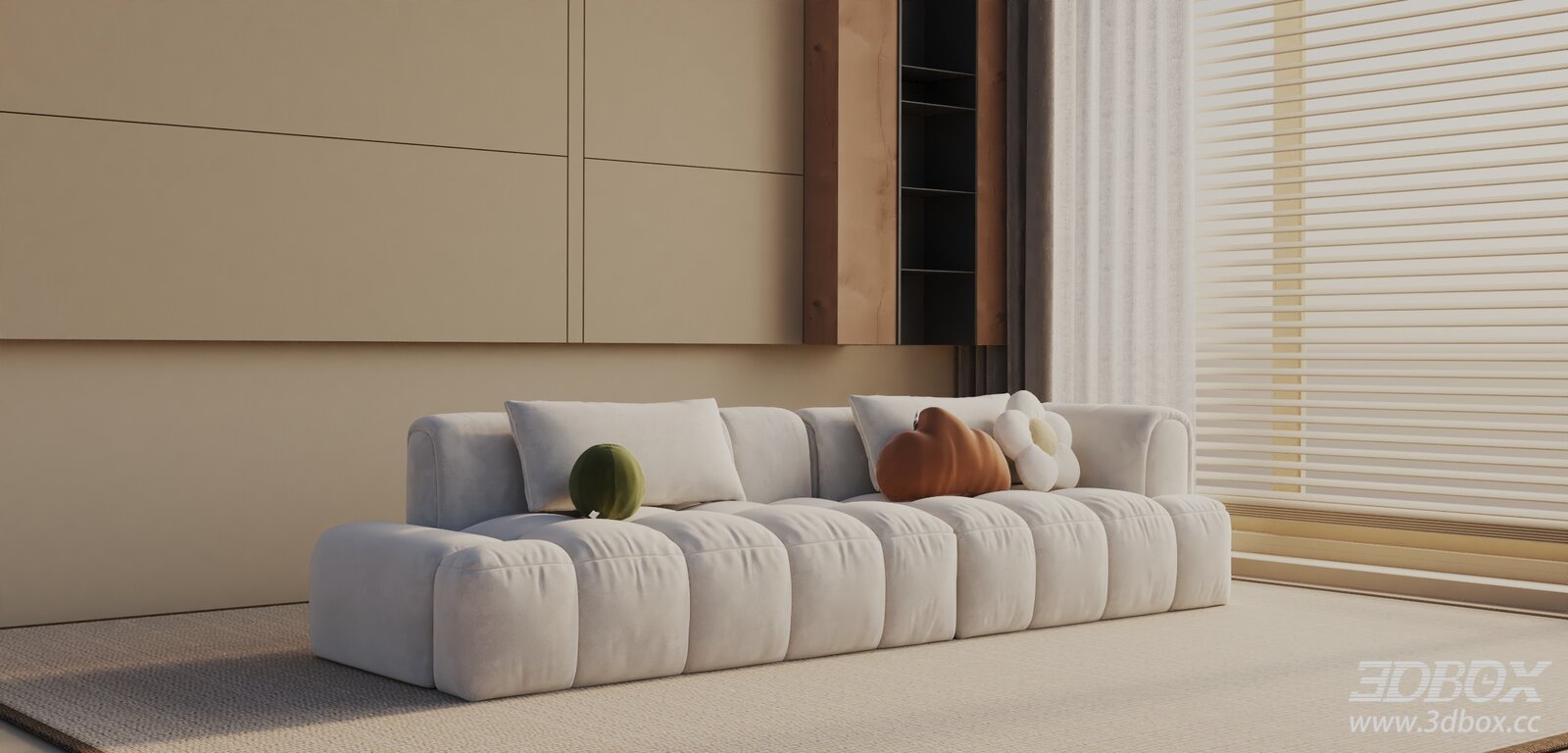 Modern Minimalist Fabric Sofa Set for Living Room 3D model - front view