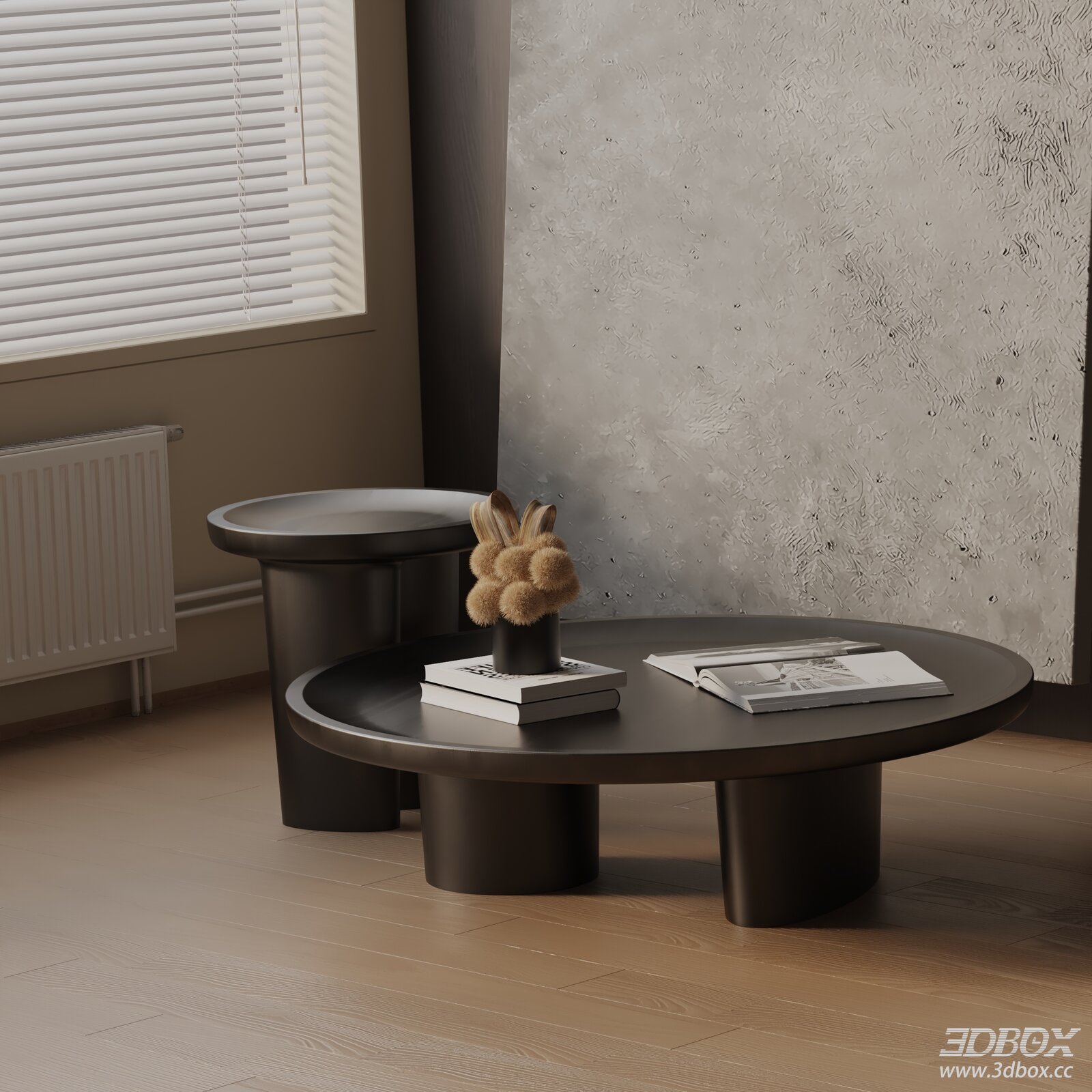 Modern Minimalist Round Coffee Table Set 3D model - front view
