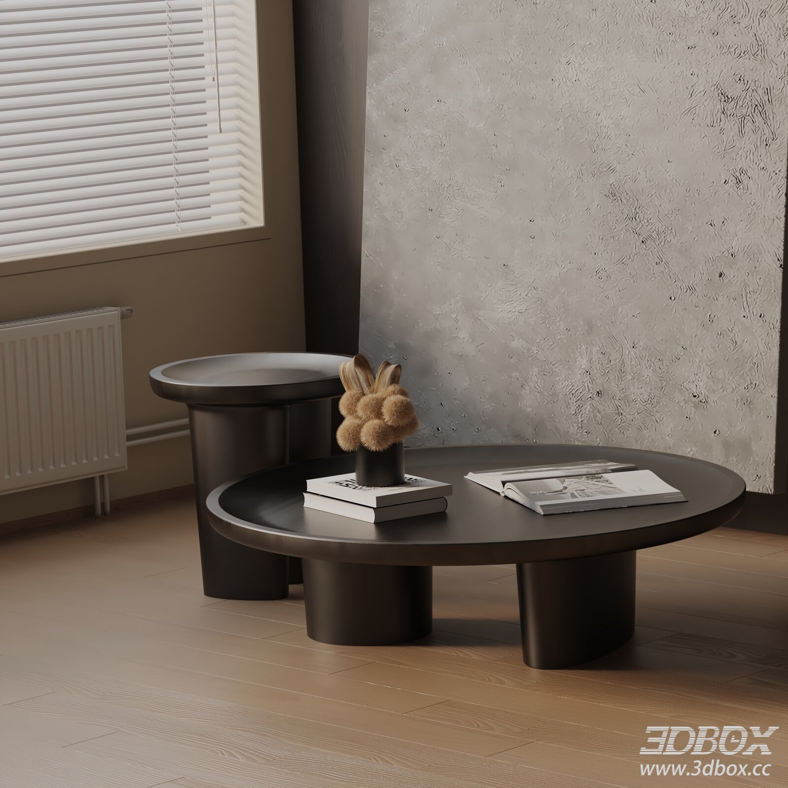 Modern Minimalist Round Coffee Table Set 3D model - thumbnail 1