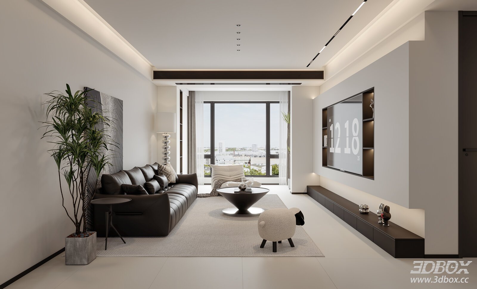 Modern Minimalist Living Room Interior Scene 3D model - front view