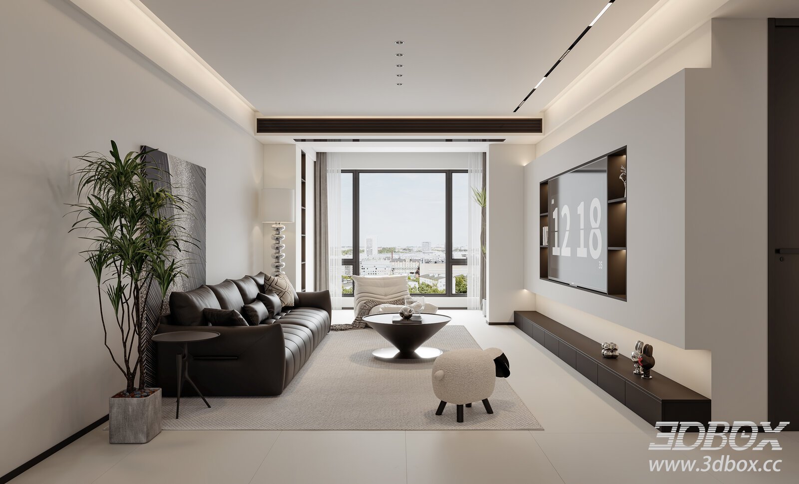 Modern Minimalist Living Room Interior Scene 3D model - thumbnail 1