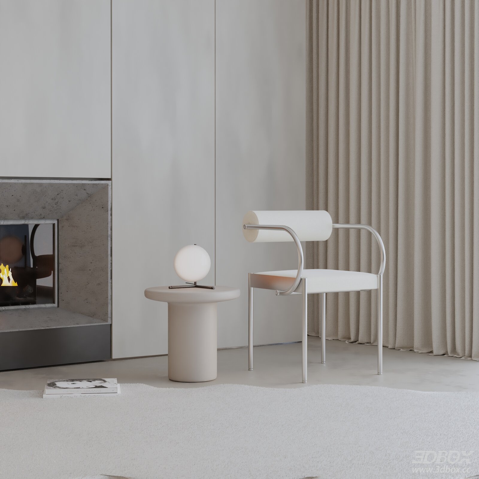 Modern Minimalist Metal Frame Fabric Upholstered Armchair 3D model - front view