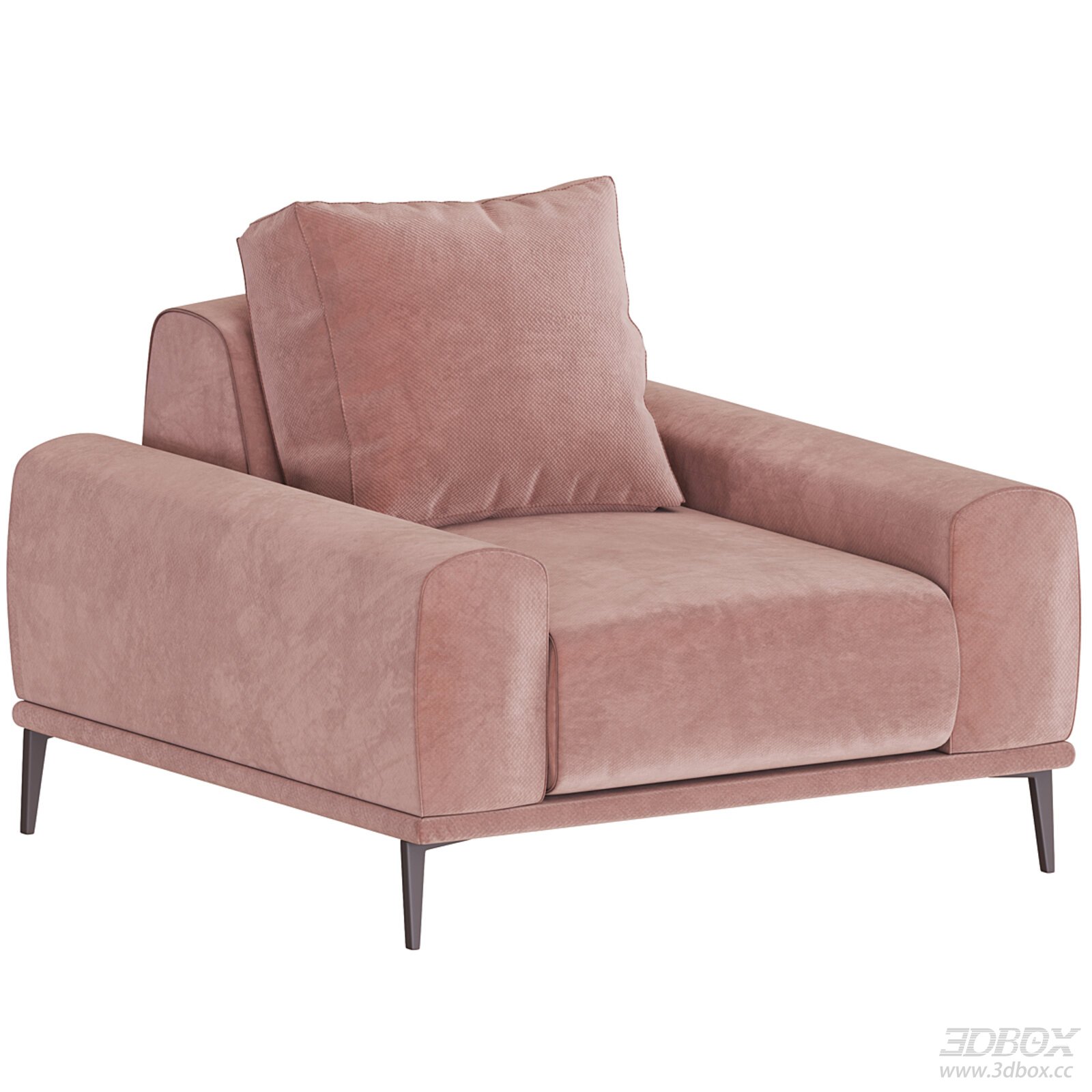 Modern Pink Fabric Velvet Single Armchair Sofa 3D model - front view