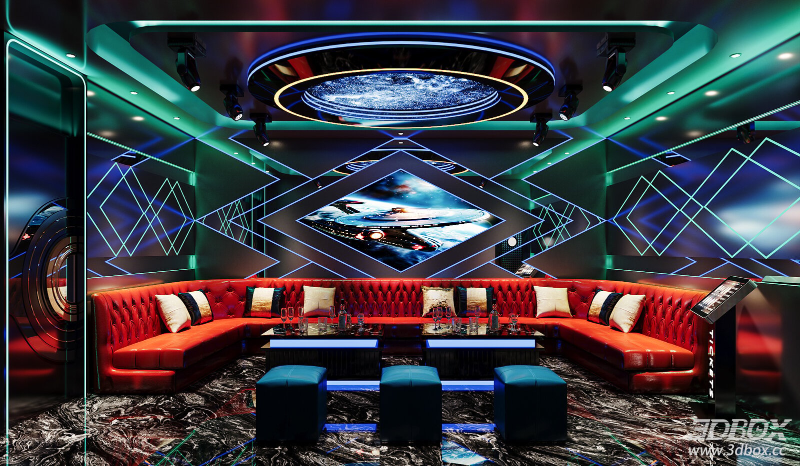 Tech Style KTV Karaoke Booth Entertainment Room Interior 3D model - front view