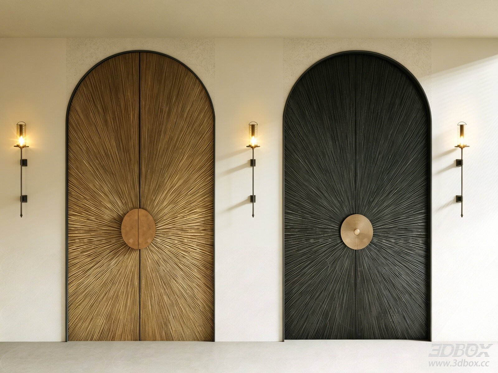 Modern Italian Style Arched Double Luxury Villa Door 3D model - front view