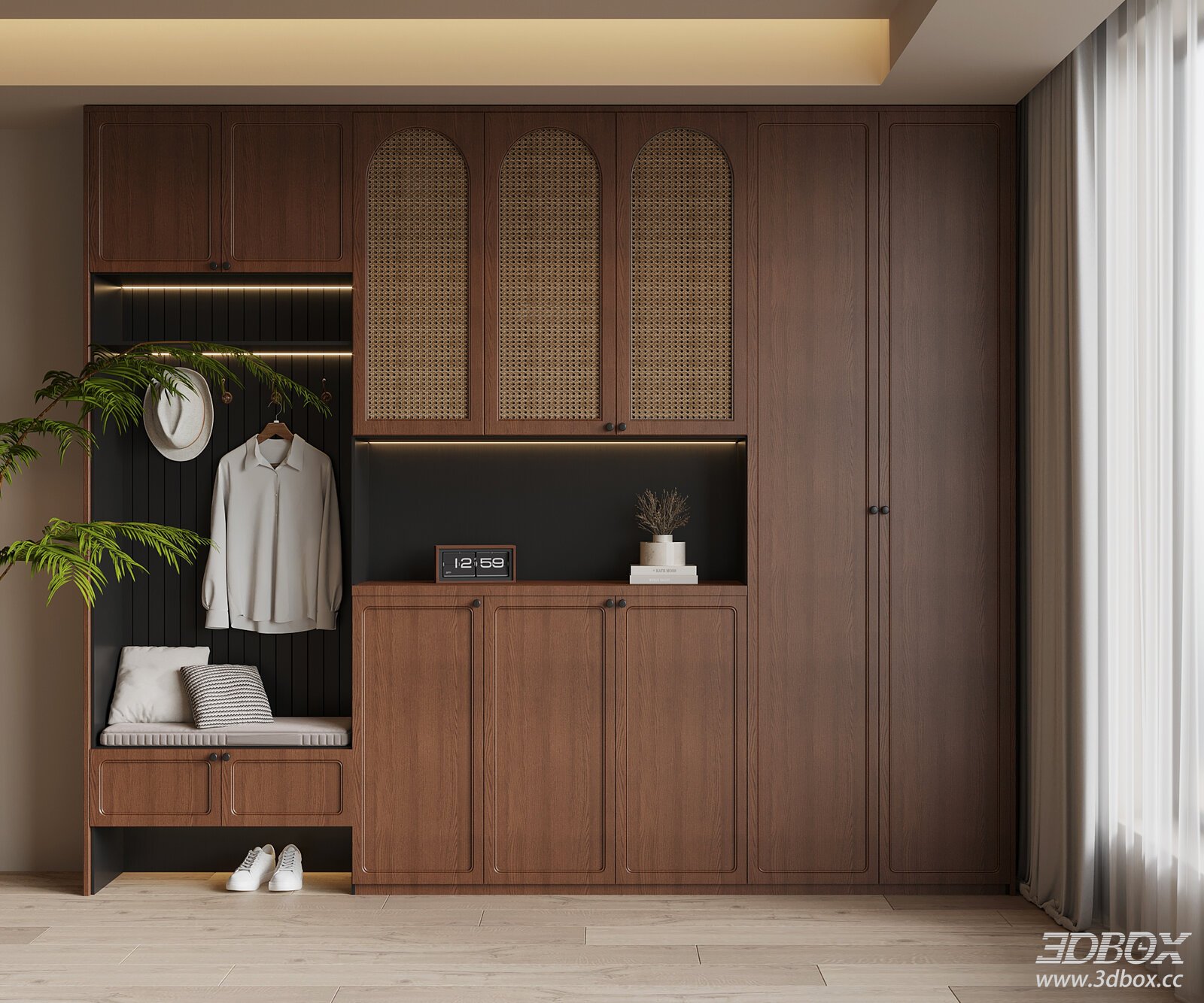 Mid Century Modern Hallway Entry Shoe Cabinet 3D model - front view