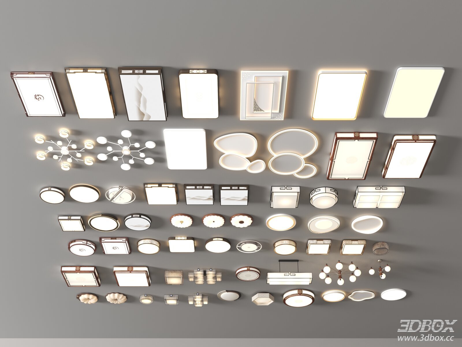 Modern Cream Style Ceiling Lamp Set Collection 3D model - front view