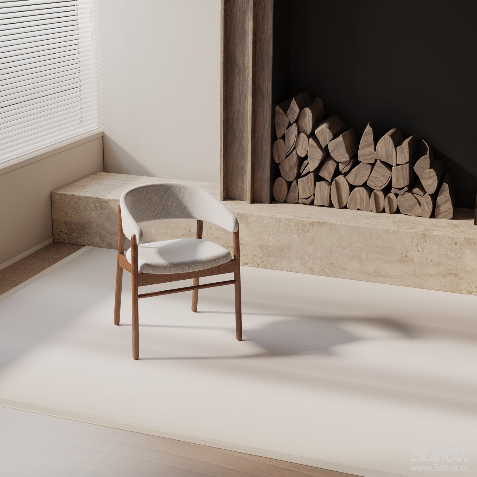 Modern Fabric Upholstered Wooden Dining Chair 3D model - front view