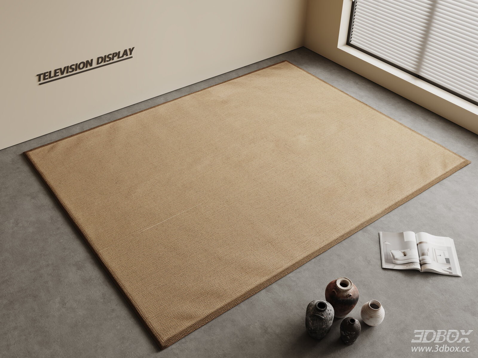 Modern Minimalist Square Woven Linen Living Room Carpet 3D model - front view