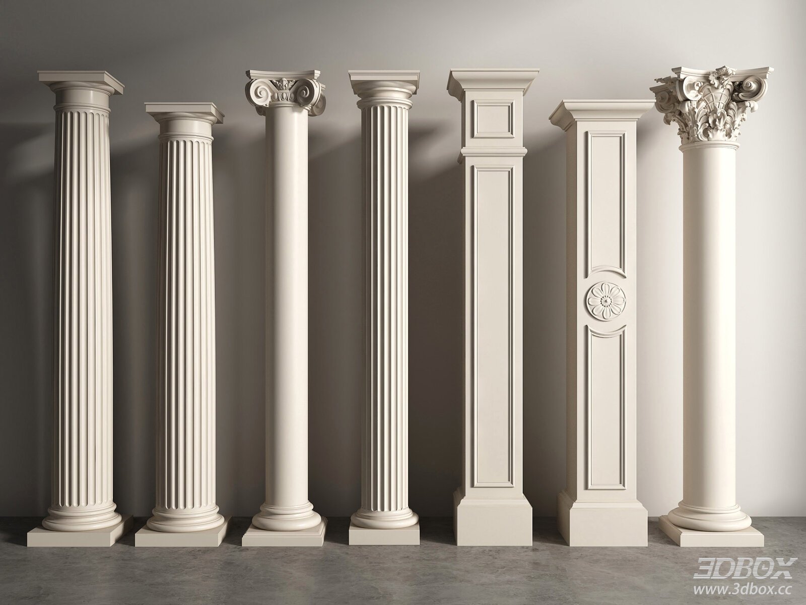 Neoclassical Roman Decorative Column Set 3D model - front view