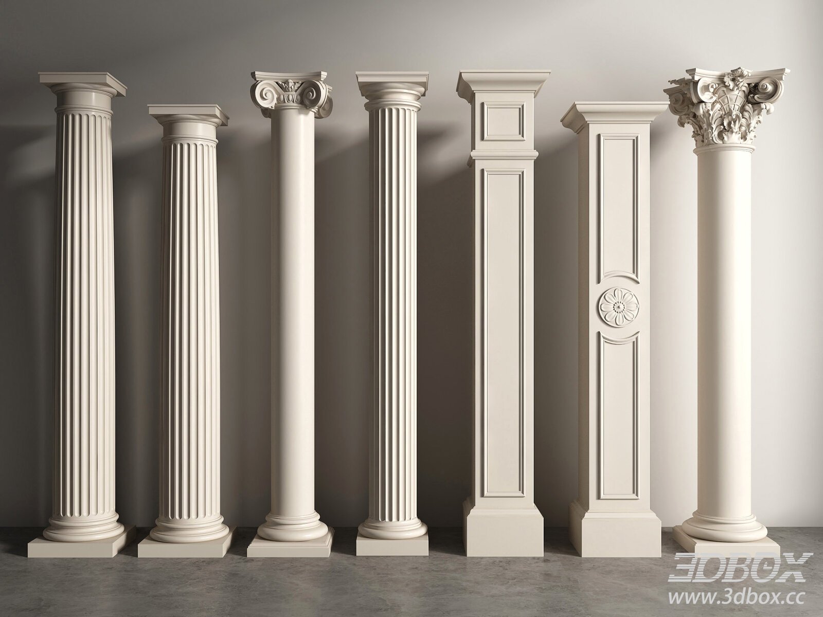 Neoclassical Roman Decorative Column Set 3D model - thumbnail 1