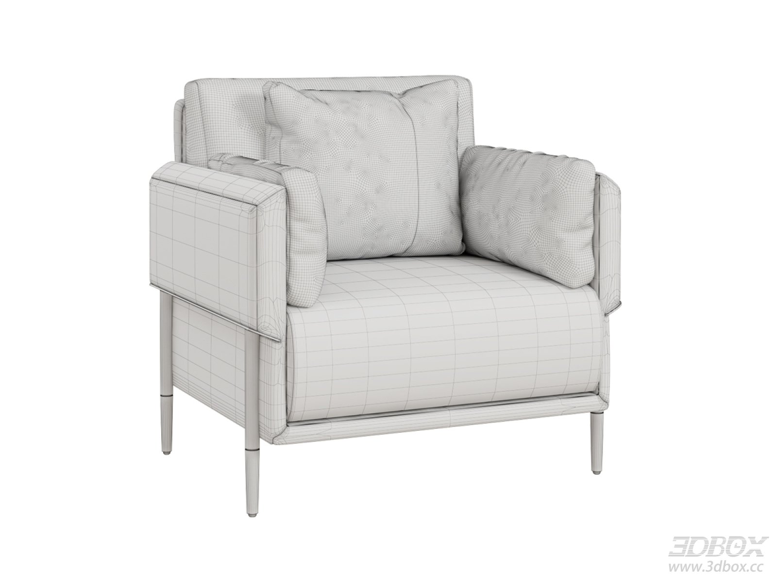 Modern Luxury Fabric Single Armchair with Metal Legs 3D model - front view