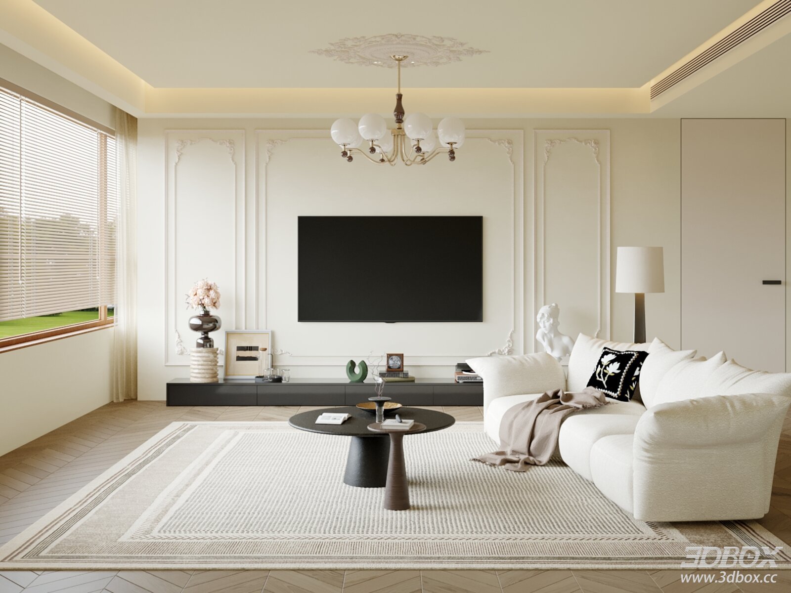 Modern Minimalist Living Room Interior Scene 3D model - front view