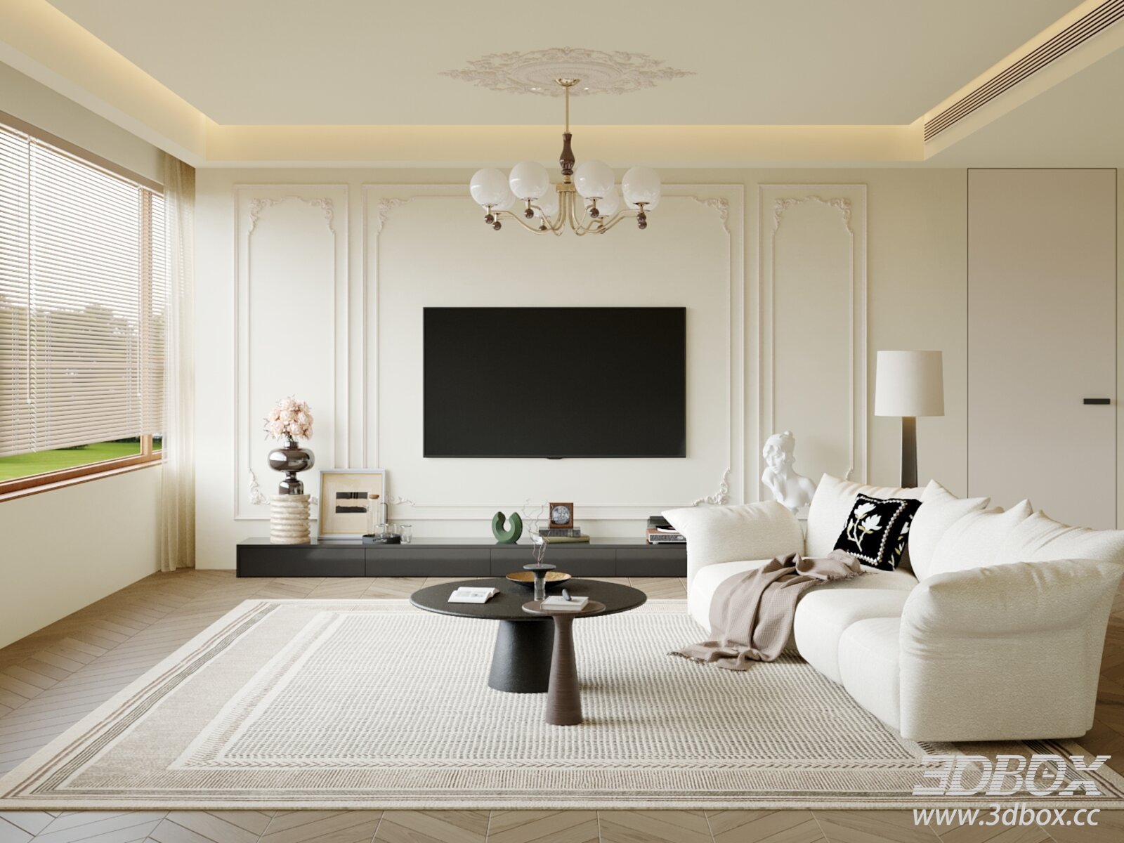 Modern Minimalist Living Room Interior Scene 3D model - thumbnail 1