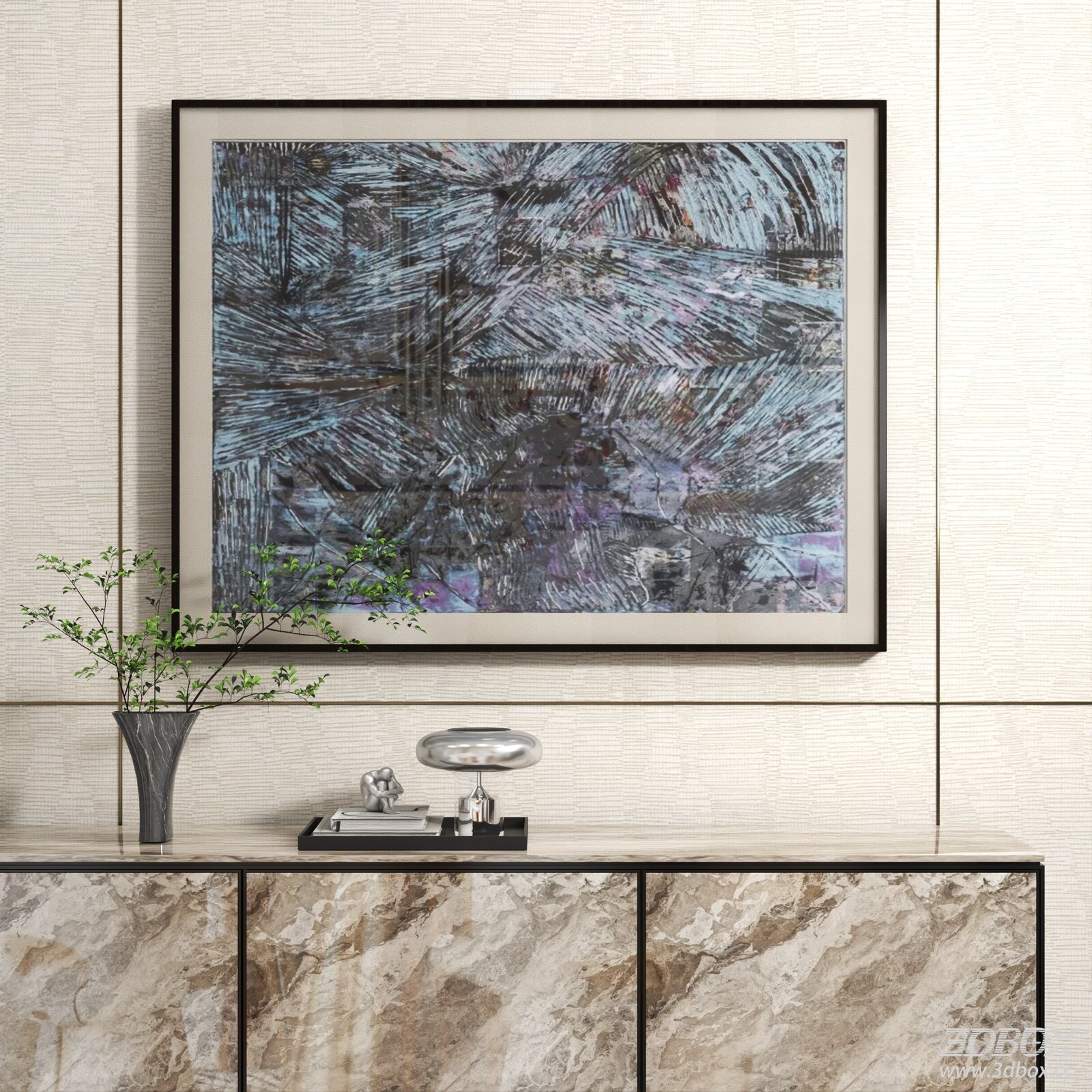 Abstract Framed Wall Art Decor Set 3D model - front view