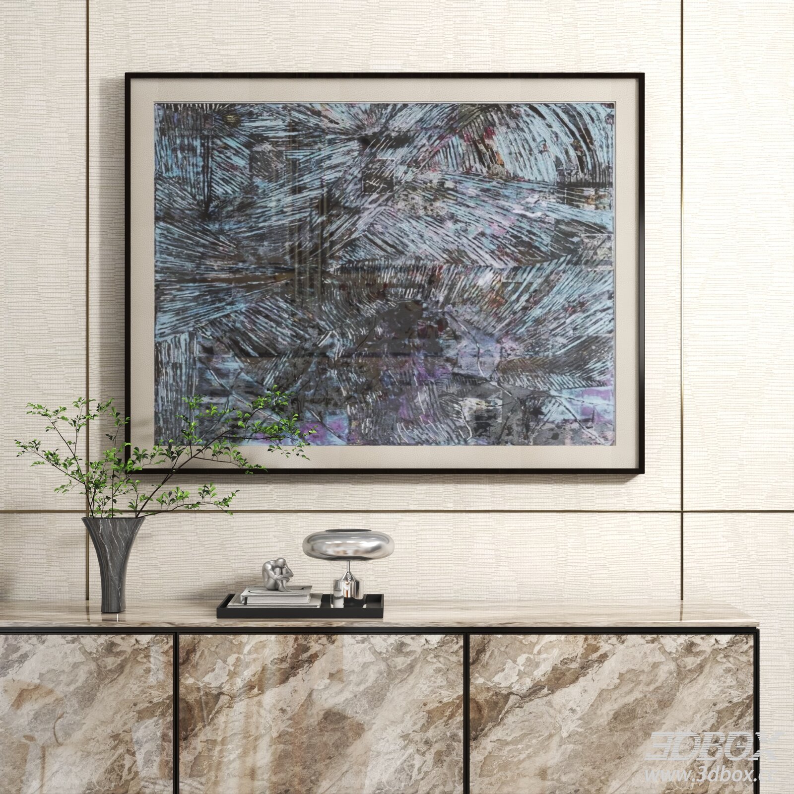 Abstract Framed Wall Art Decor Set 3D model - thumbnail 1
