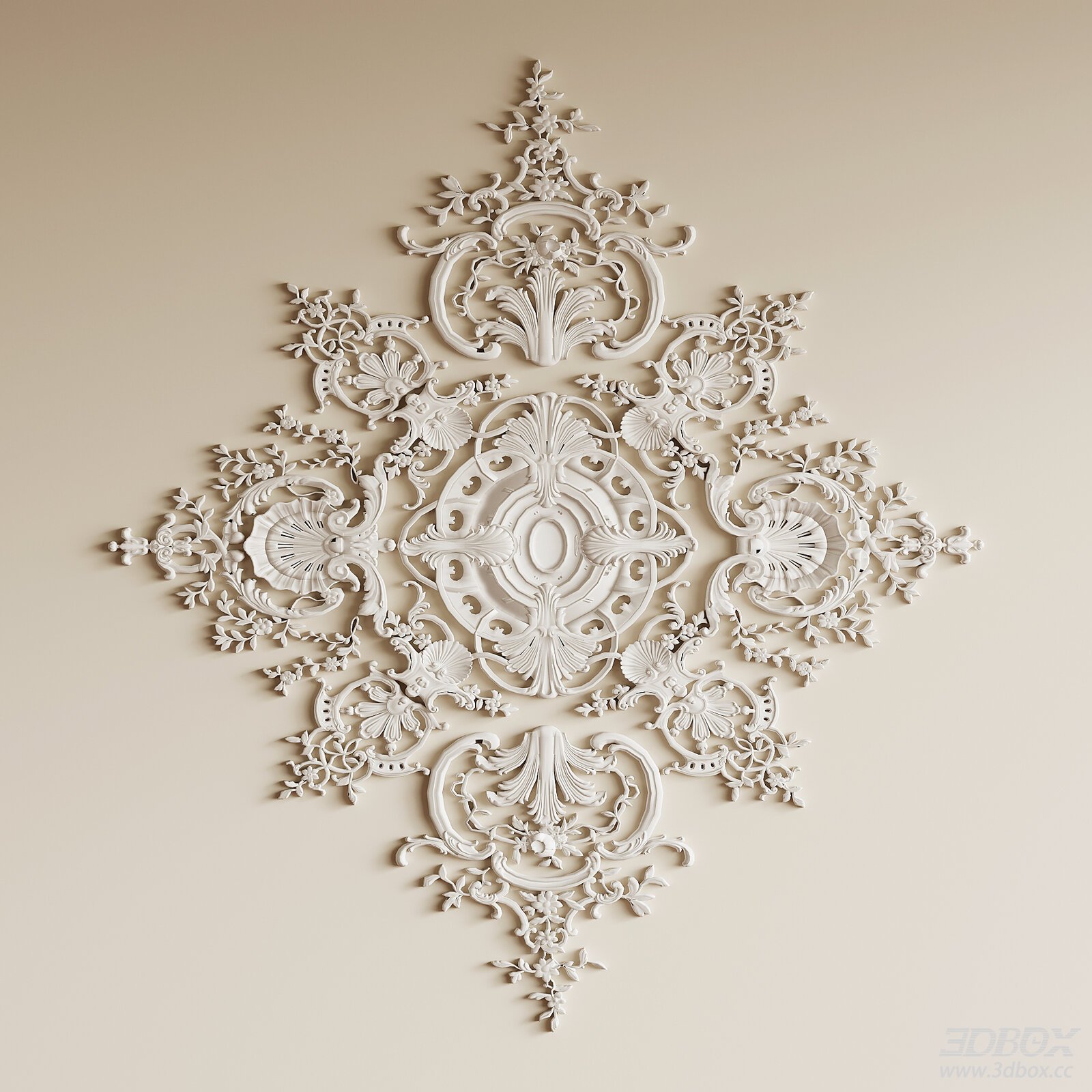 Vintage French Style Plaster Ceiling Medallion Ornament 3D model - front view