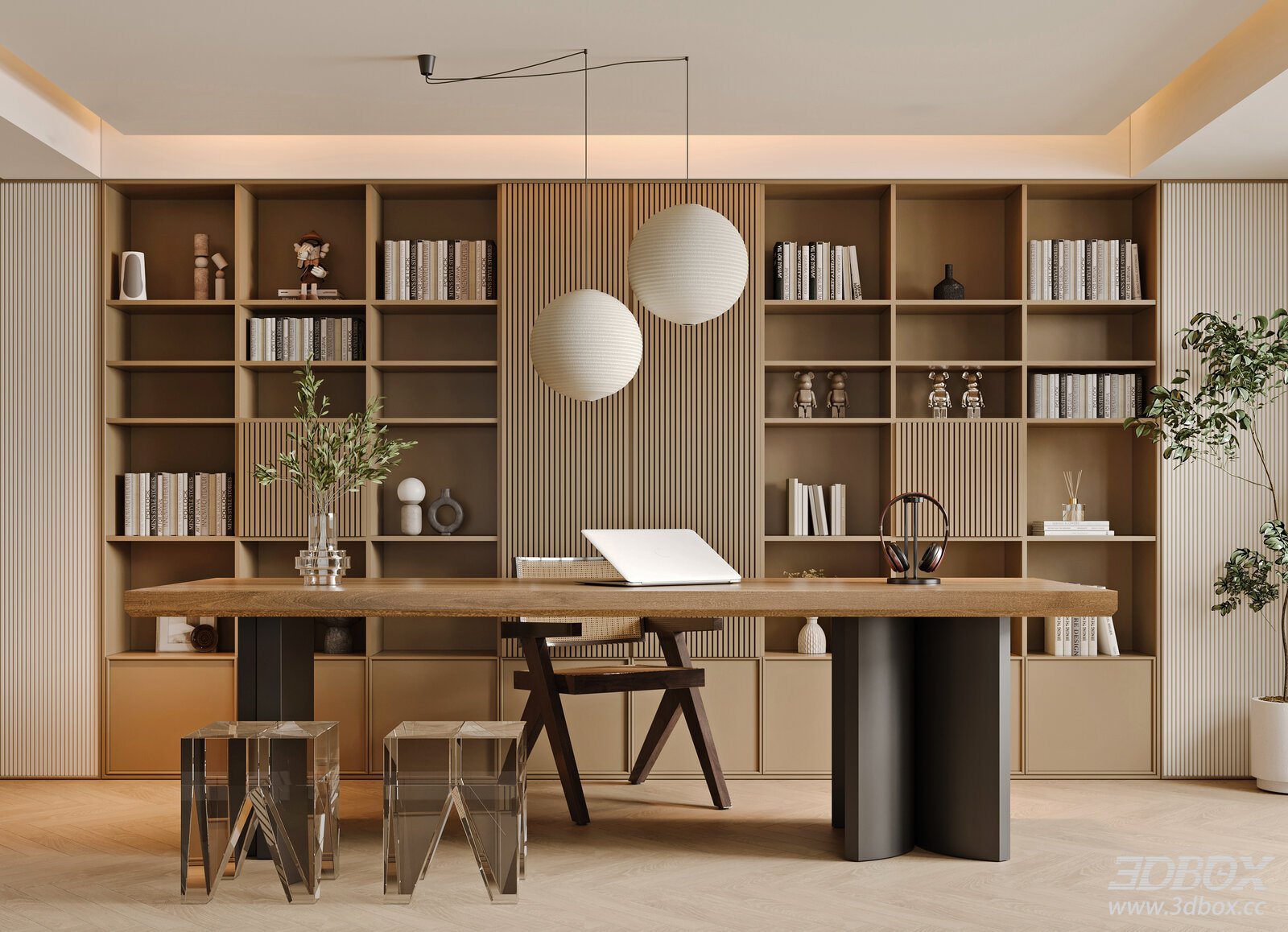 Mid-Century Modern Home Work Room 3D model - front view