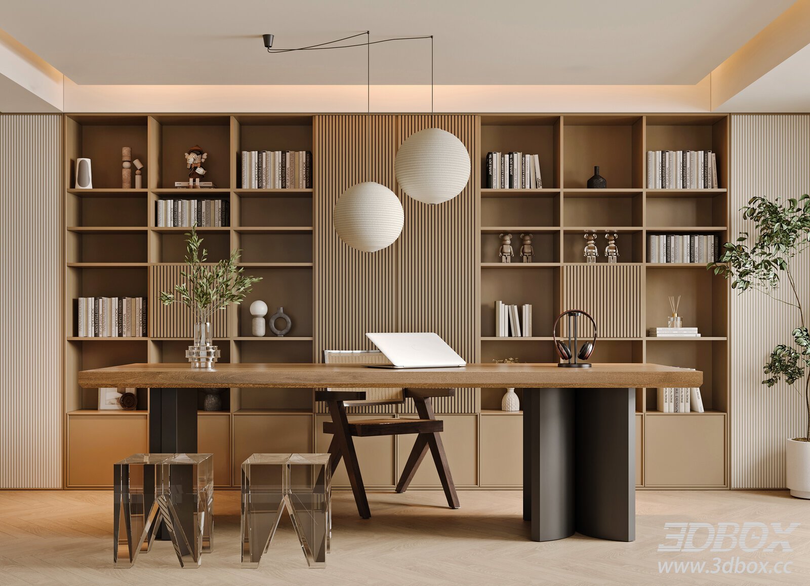 Mid-Century Modern Home Work Room 3D model - thumbnail 1