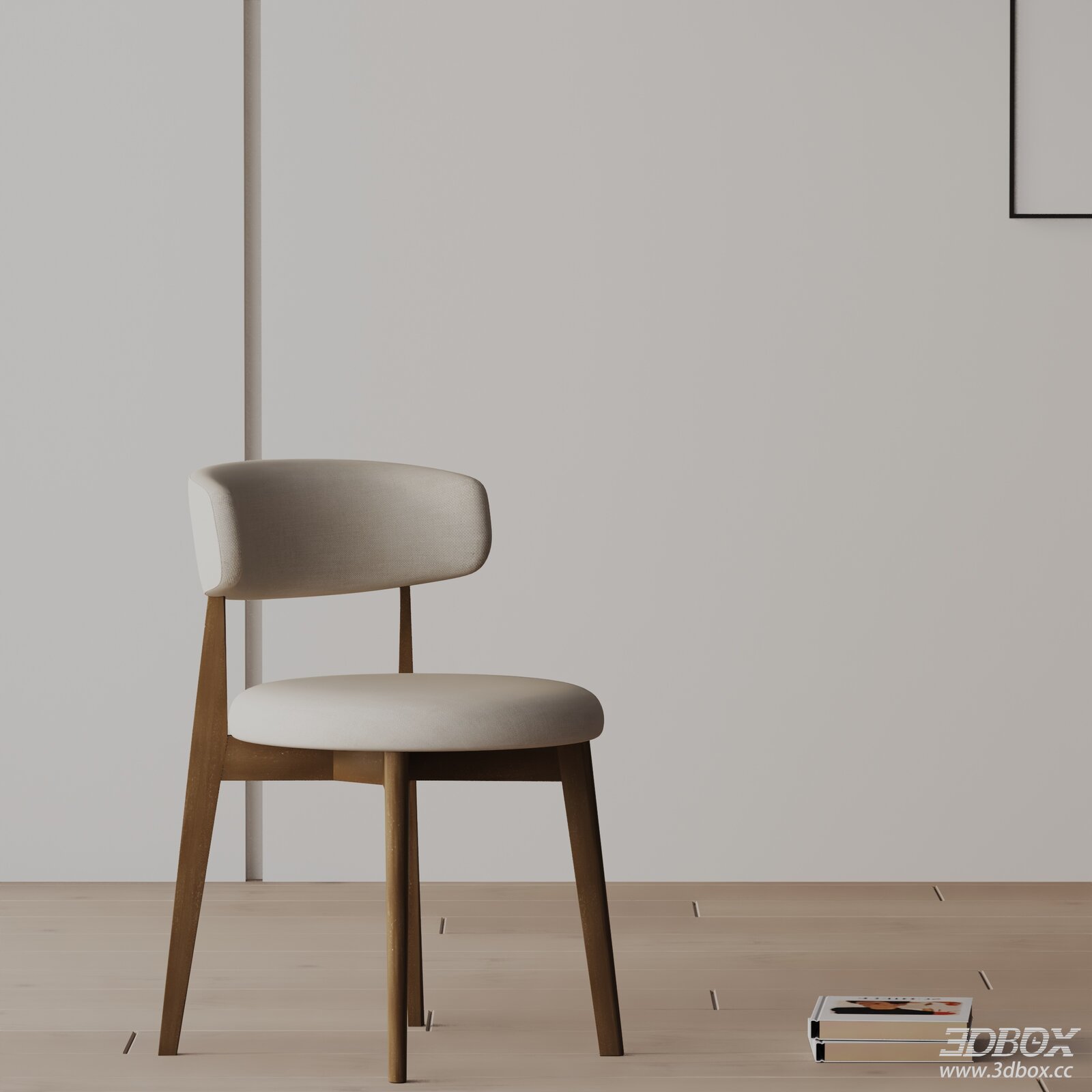 Modern Minimalist Fabric Upholstered Wooden Dining Chair 3D model - front view