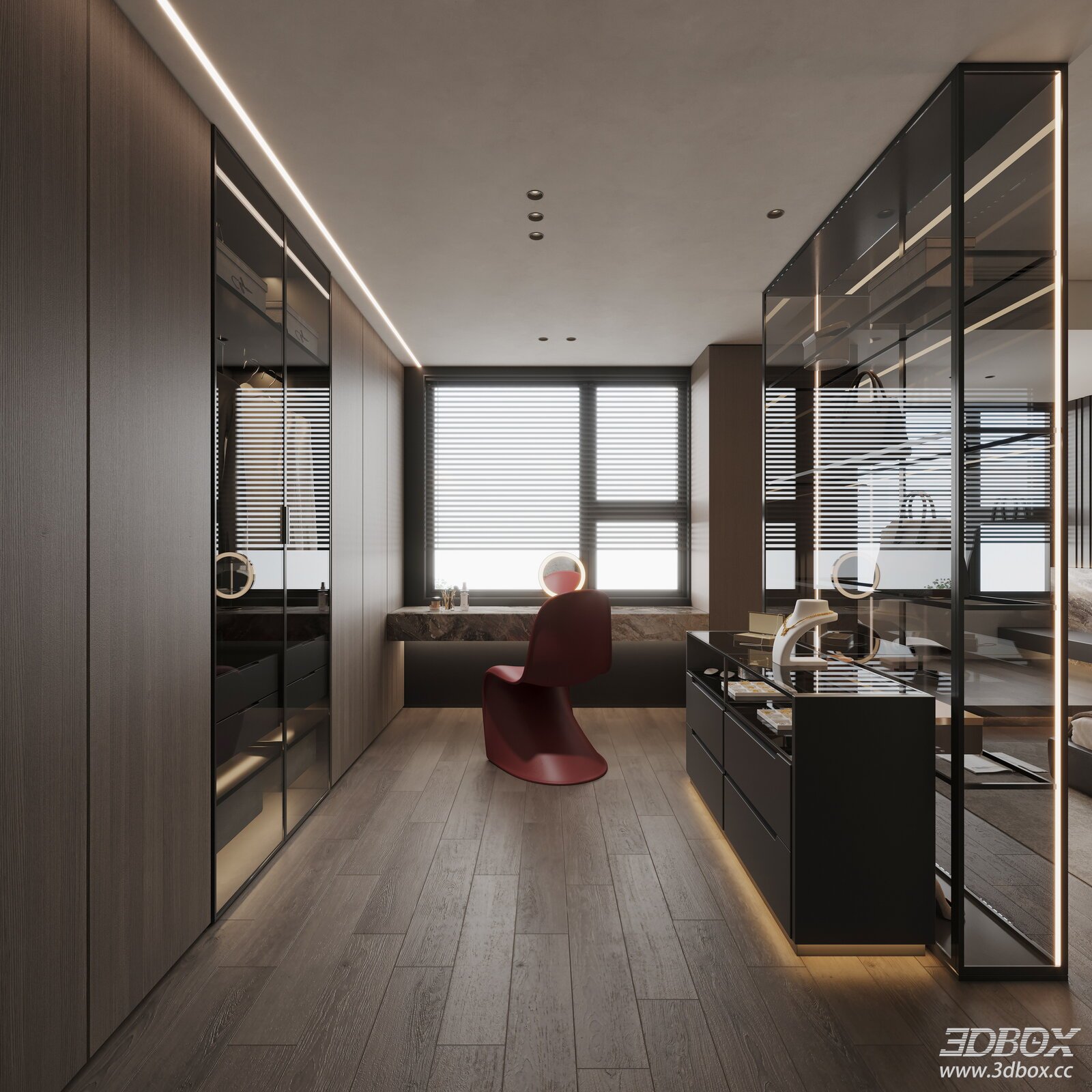 Modern Italian Style Luxury Dressing Room Walk-in Closet 3D model - front view