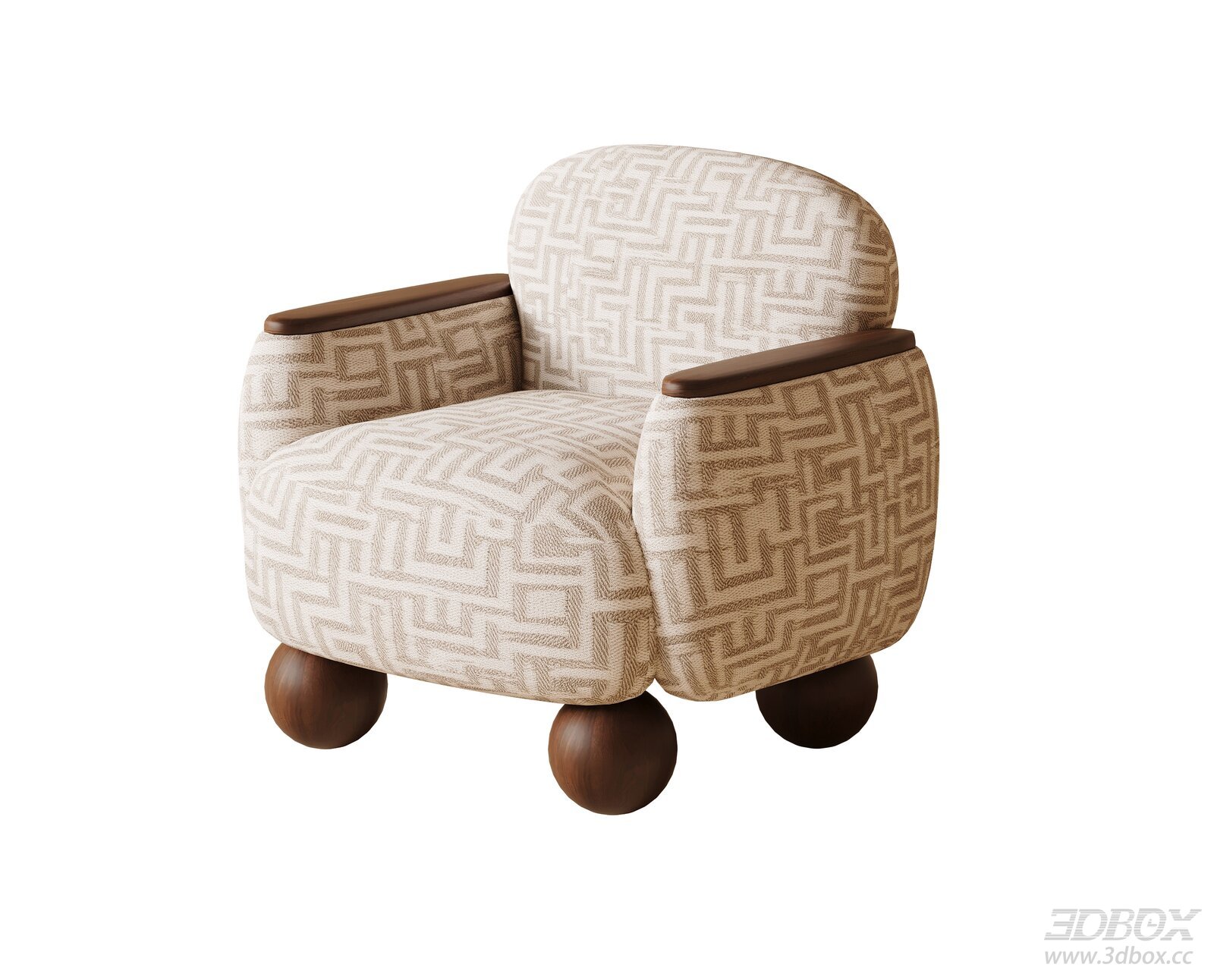 Mid Century Modern Single Fabric Sofa 3D model - front view