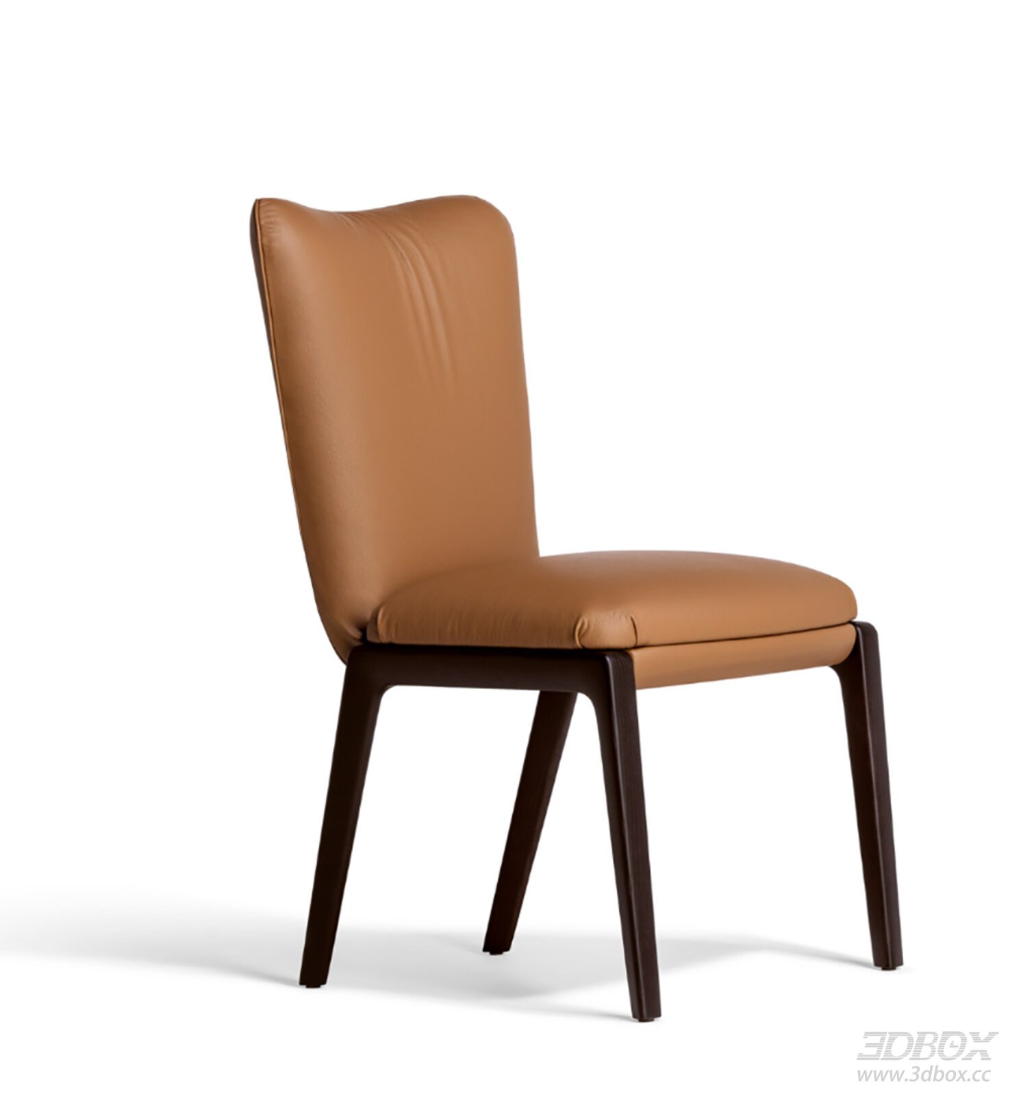 Modern Tan Leather Upholstered Dining Chair with Wooden Frame 3D model - front view