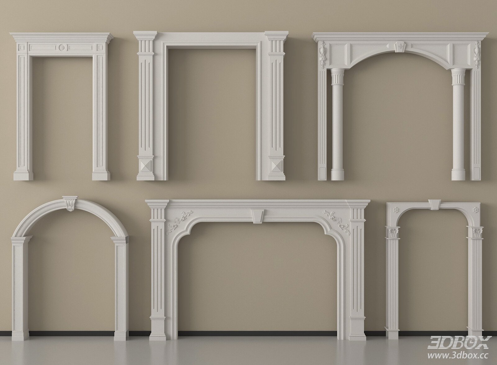 Classic Plaster Door Frame Archway Set 3D model - thumbnail 1