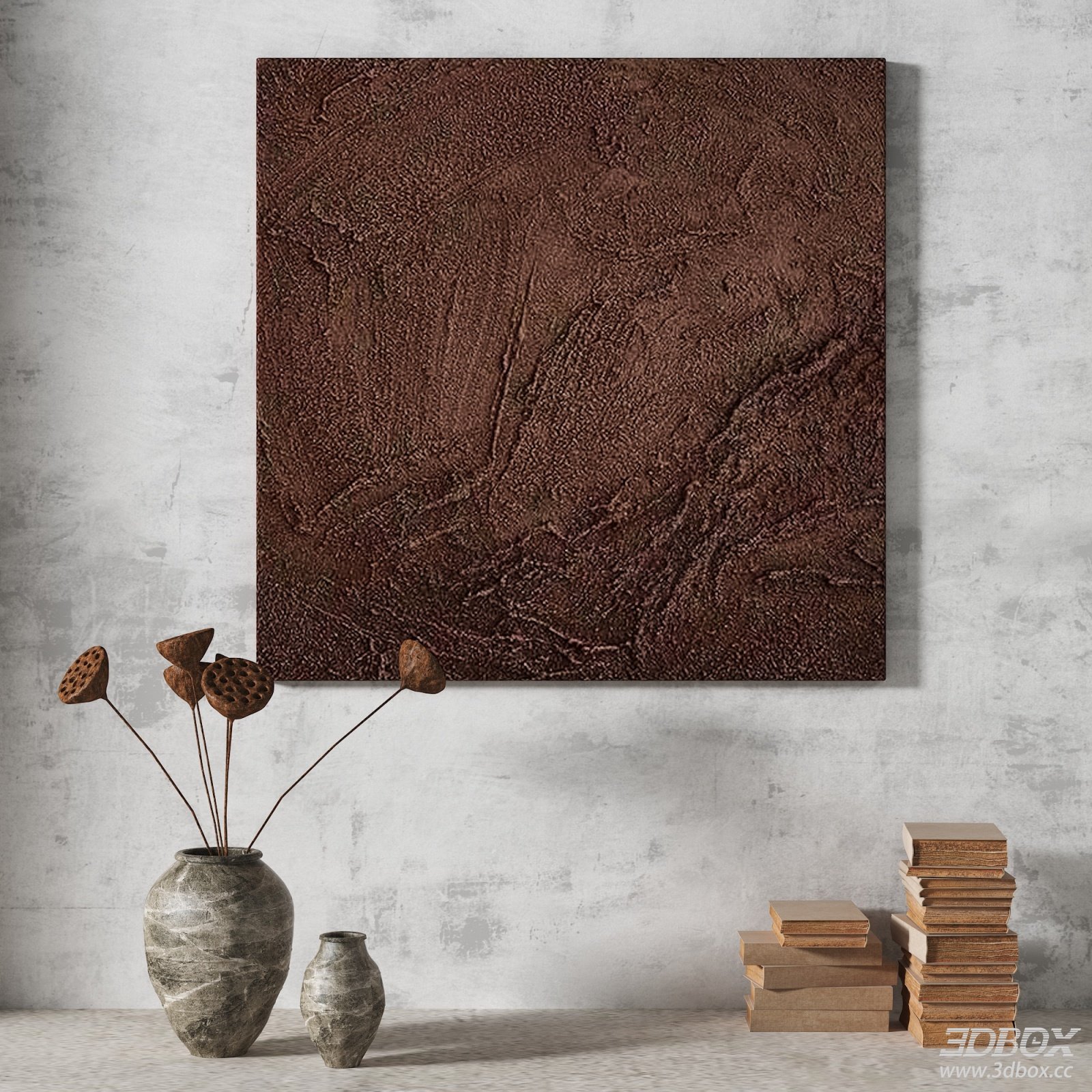 Wabi Sabi Abstract Textured Wall Art Decor Set 3D model - front view