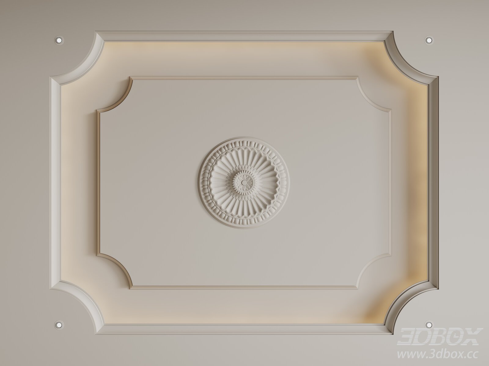 French Style Decorative Plaster Ceiling 3D model - thumbnail 1