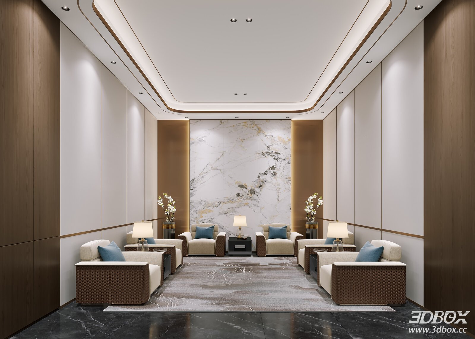 Modern Luxury Hotel VIP Reception Lounge 3D model - thumbnail 1