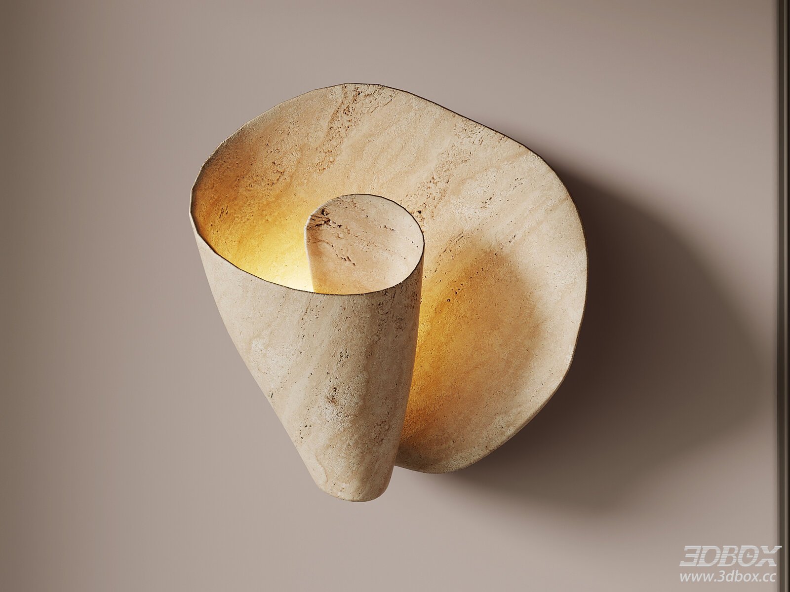 Wabi Sabi Travertine Wall Sconce Warm Ambient Lighting 3D model - front view