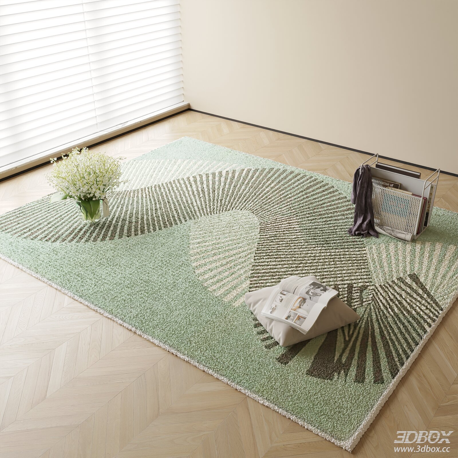 Modern Abstract Light Green Geometric Area Rug 3D model - front view