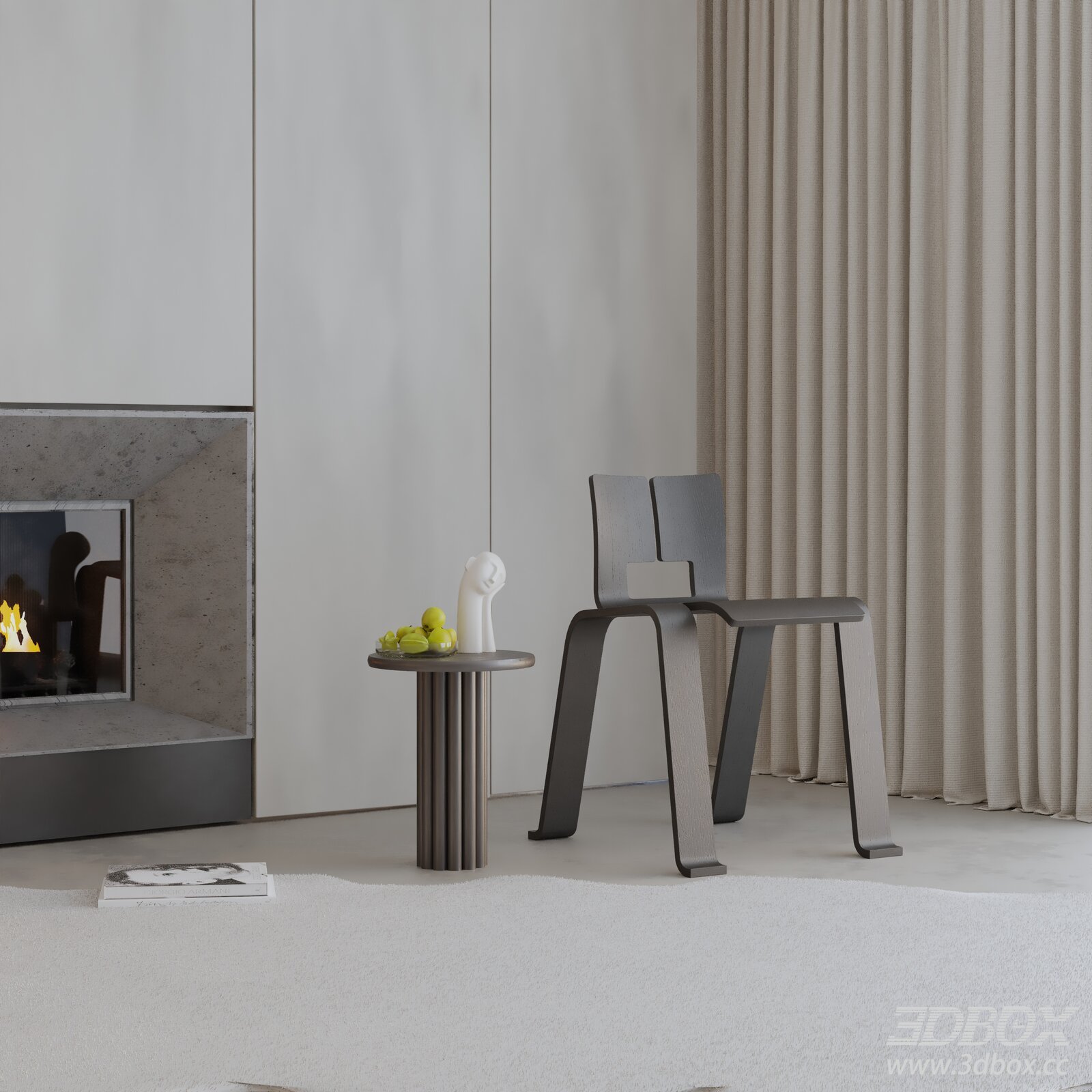 Modern Minimalist Wooden Lounge Chair Set 3D model - thumbnail 1