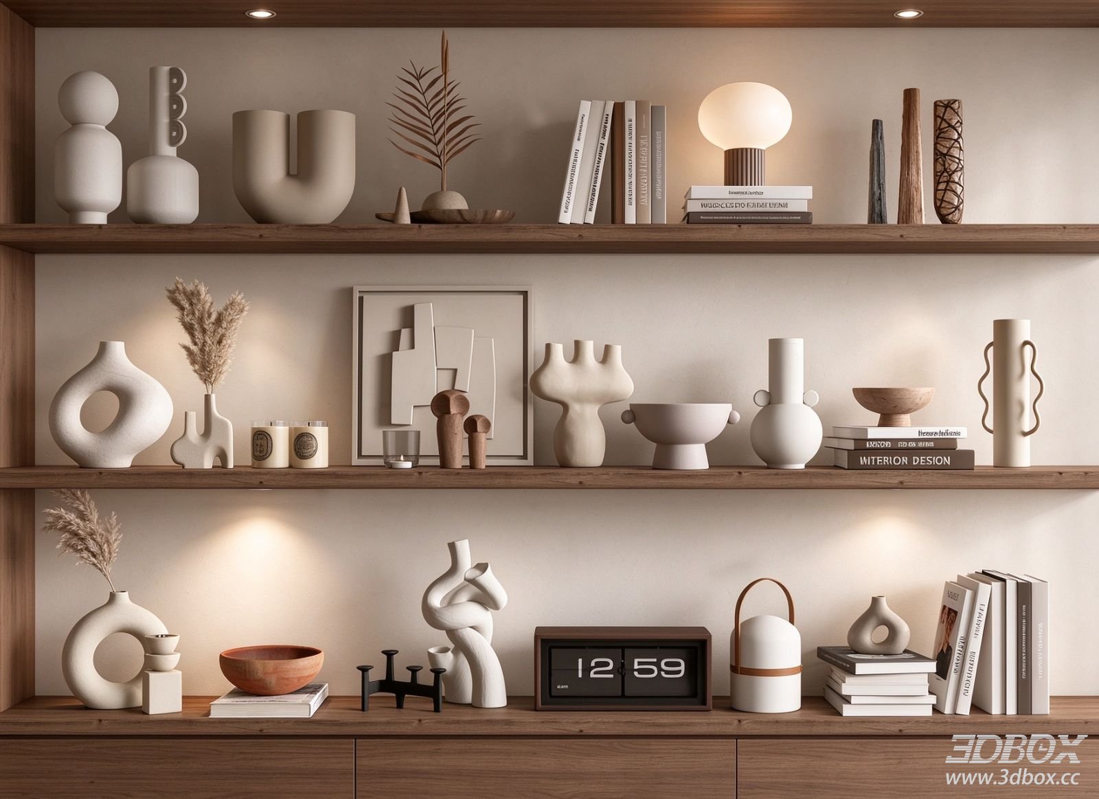 Modern Minimalist Decorative Set with Vases and Books 3D model - front view