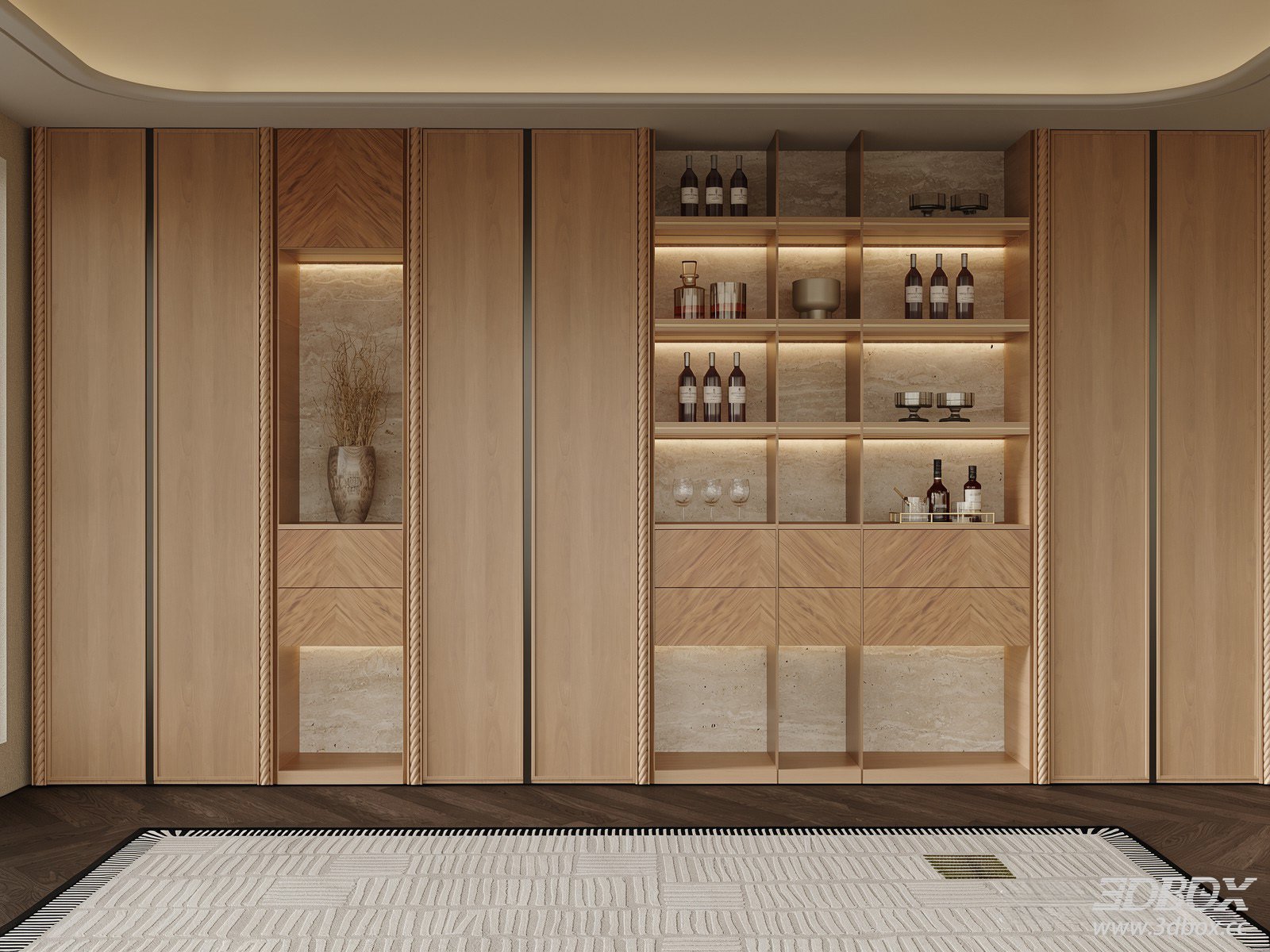 Modern Luxury Built-in Wooden Wine Cabinet Sideboard 3D model - front view